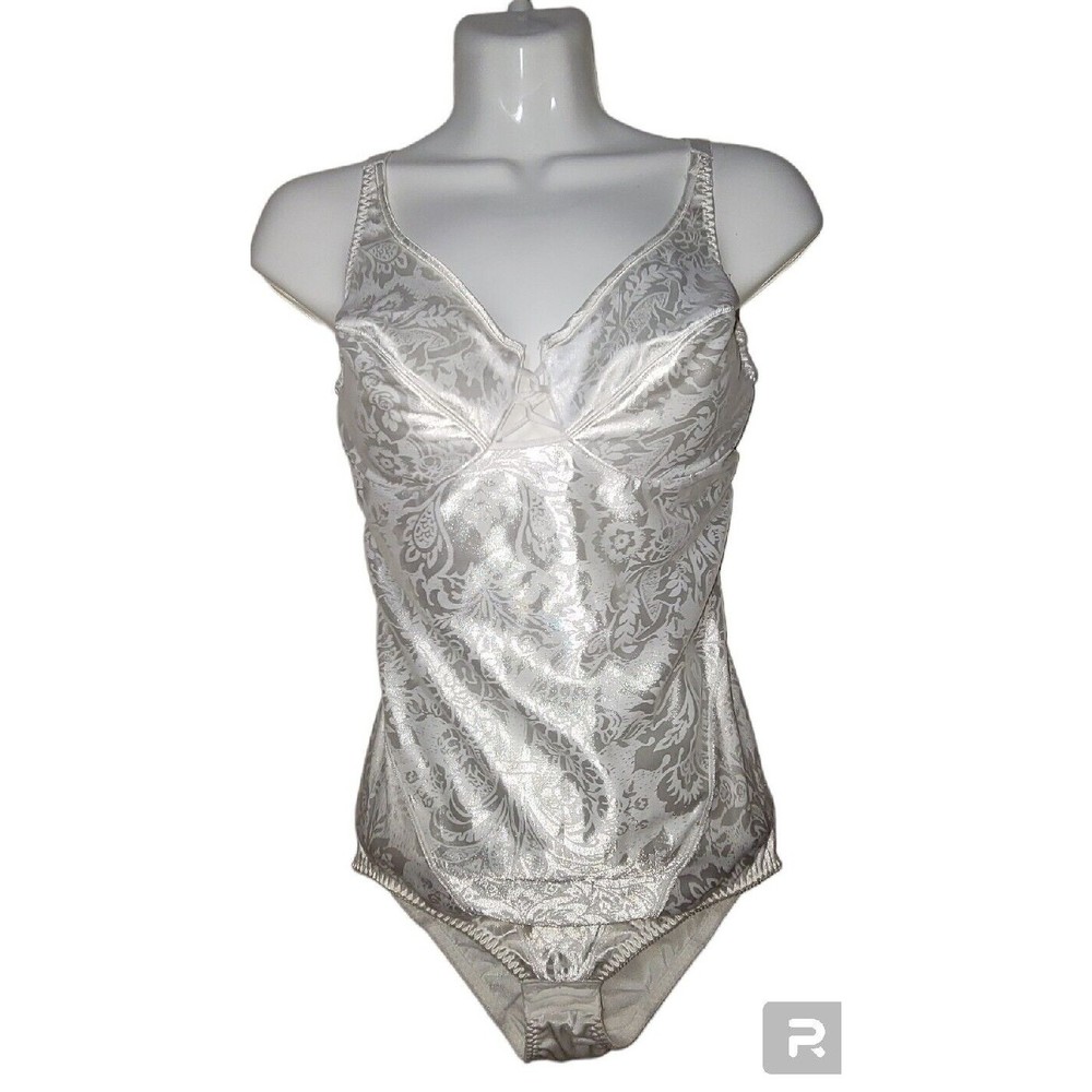Vintage Vanity Fair 57-005 White Satin Jacquard Body Shaper Bra Combo Sz 36 C